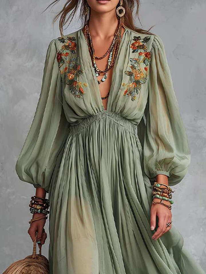 Élodine™ | Vestido Maxi Bohemio con Estampado Floral