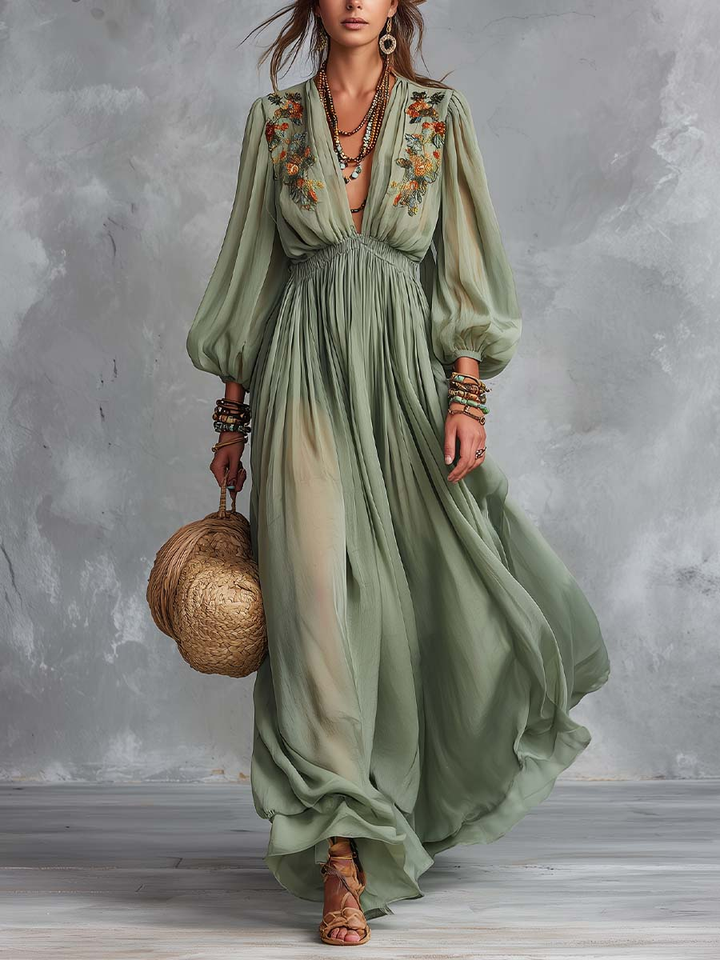 Élodine™ | Vestido Maxi Bohemio con Estampado Floral