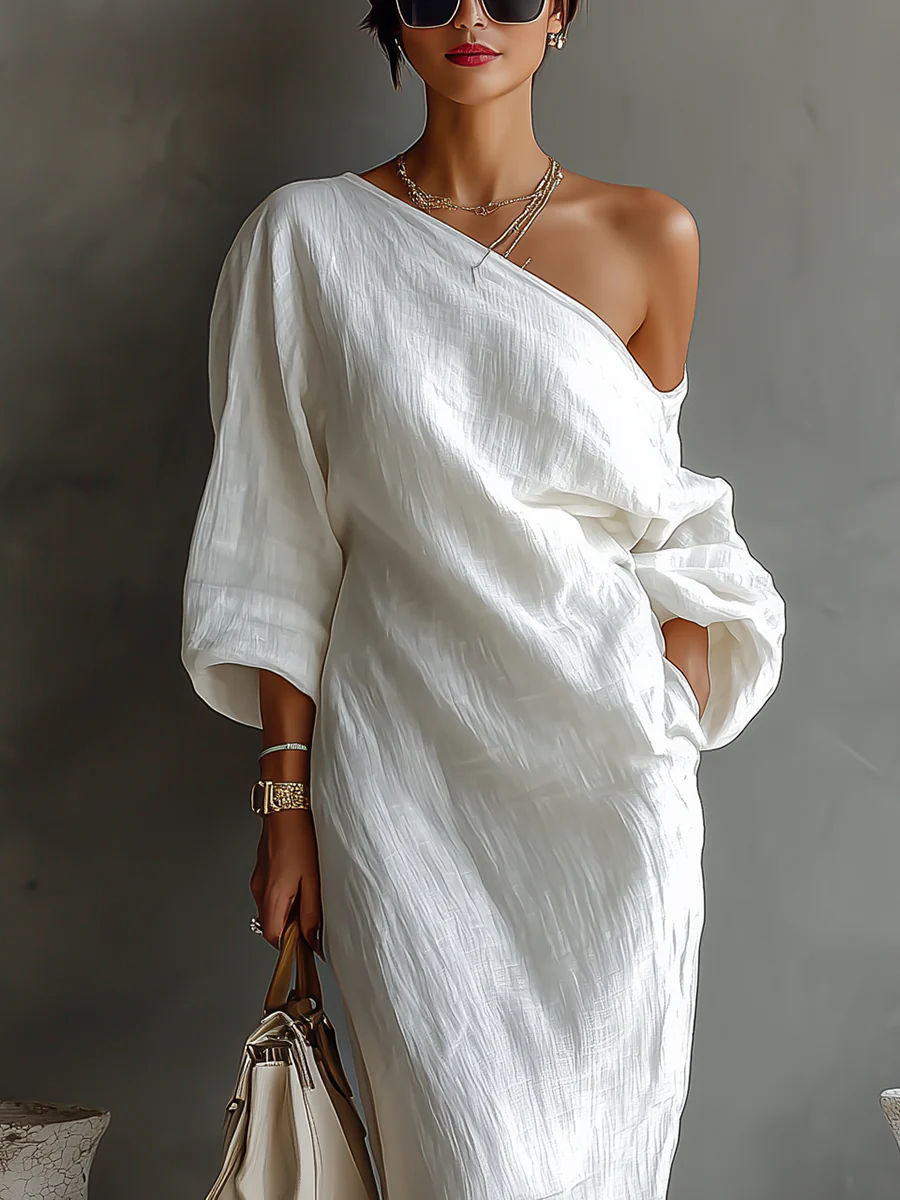 Elise™ | Vestido Maxi Elegante de Un Hombro en Blanco