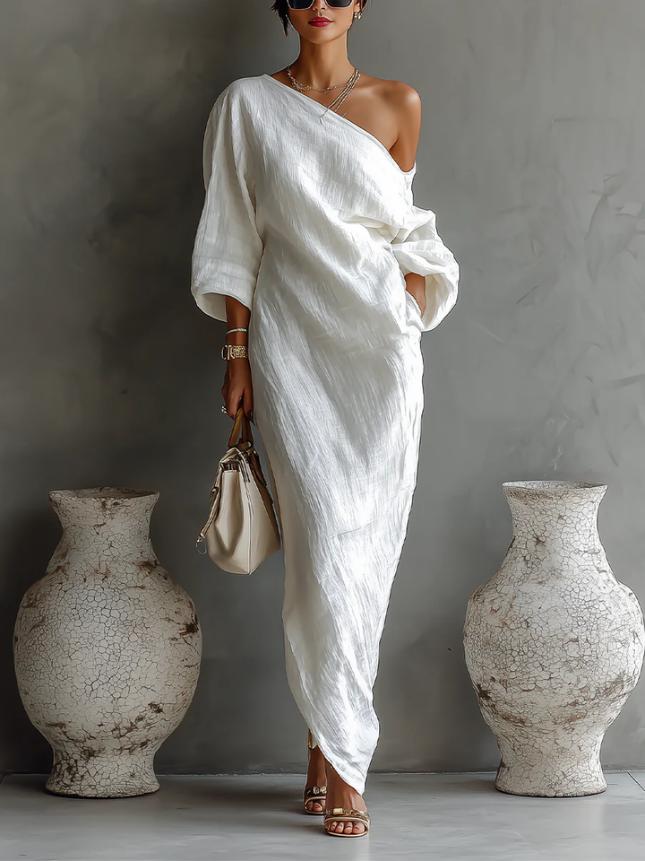 Elise™ | Vestido Maxi Elegante de Un Hombro en Blanco