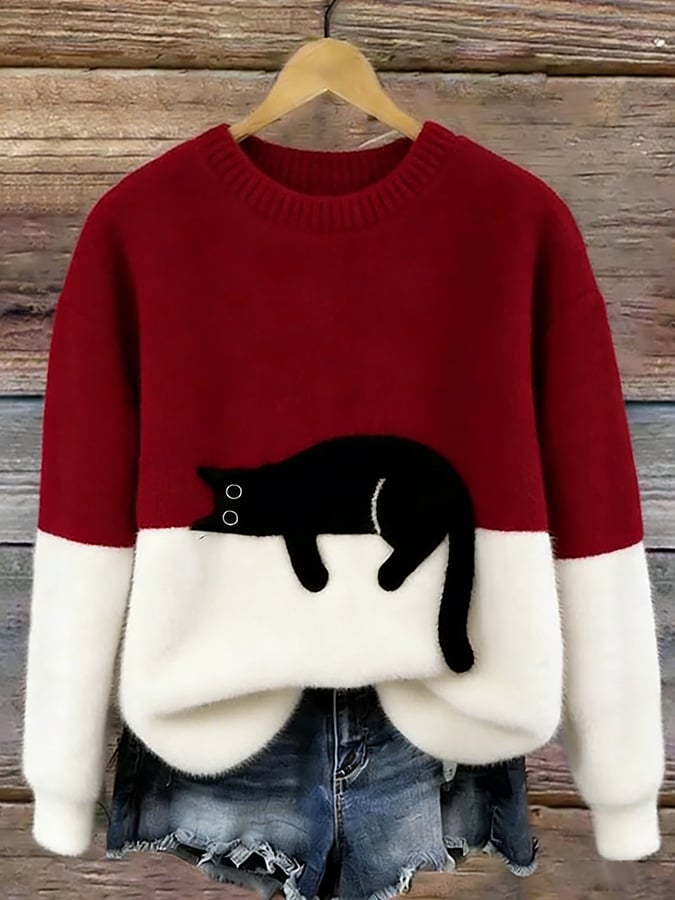 Aileen™ | Maglione Oversize con Stampa di Gatto Elegante