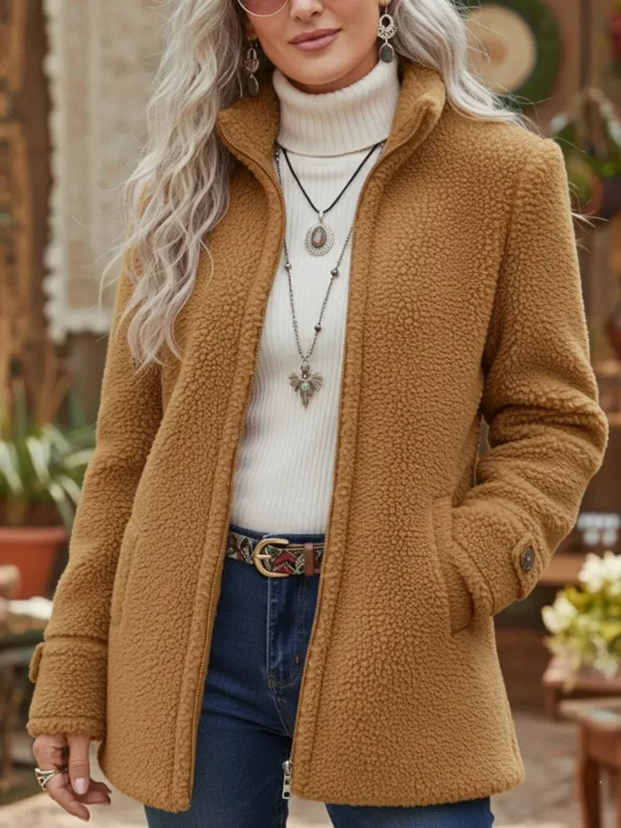 Carissa - Giacca con Zip Completa in Feltro di Agnello