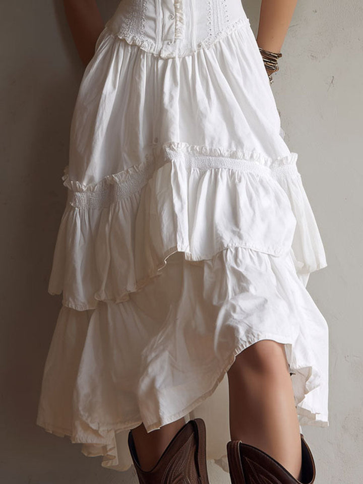Abito Midi con Corsetto a Strati in Stile Retro Boho con Pizzo