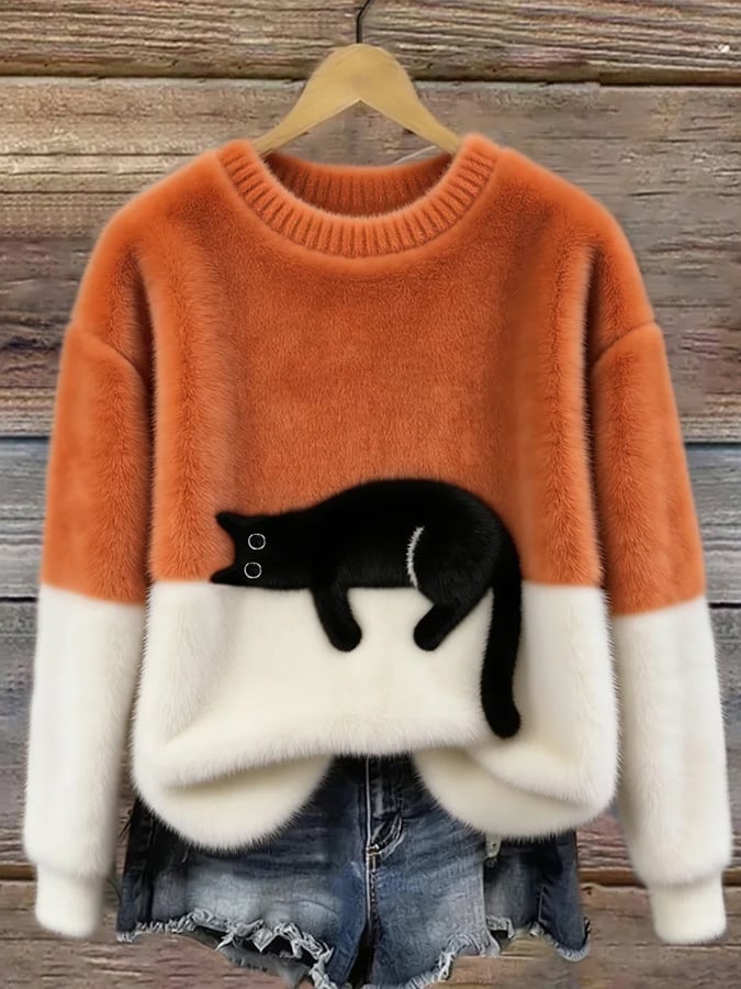 Aileen™ | Maglione Oversize con Stampa di Gatto Elegante