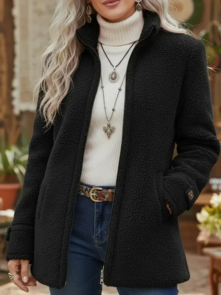 Carissa - Giacca con Zip Completa in Feltro di Agnello