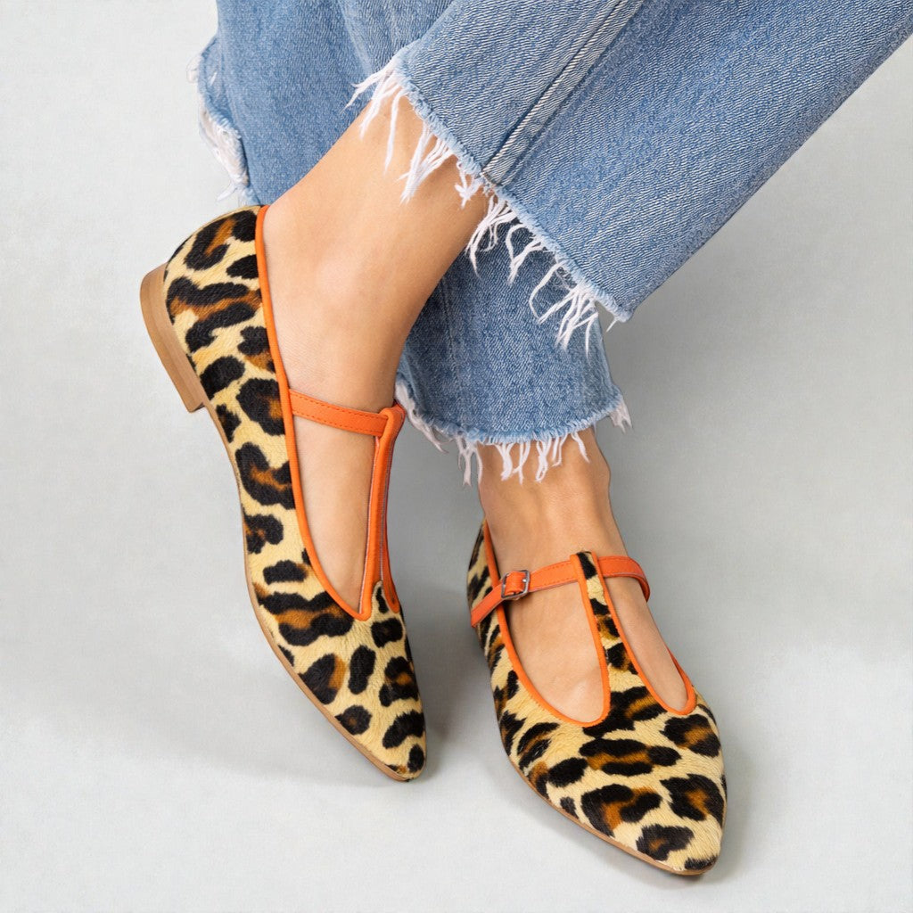 Lulu | BALERINAS T-STRAP DE LEOPARDO