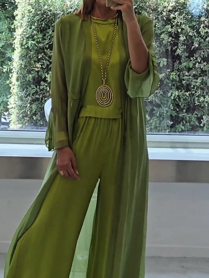 Margaret | Elegante Conjunto de Verano de Tres Piezas con Pierna Ancha