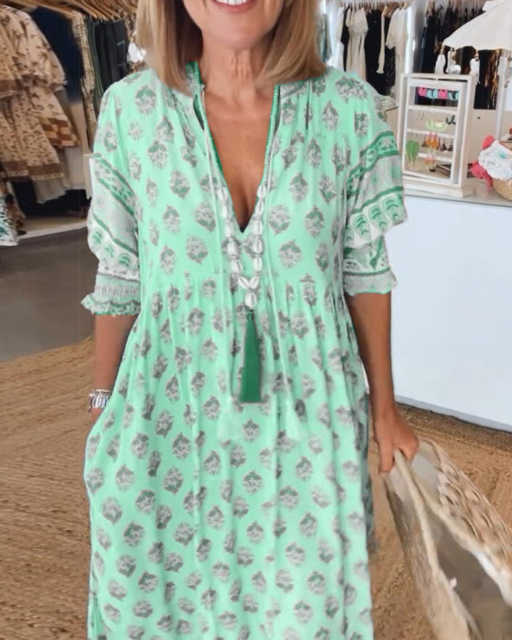 Peyton – Vestido Bohemio de Manga Larga con Lanternas