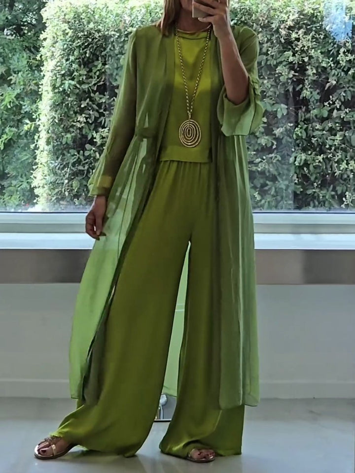 Margaret | Elegante Conjunto de Verano de Tres Piezas con Pierna Ancha
