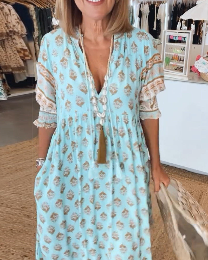Peyton – Vestido Bohemio de Manga Larga con Lanternas