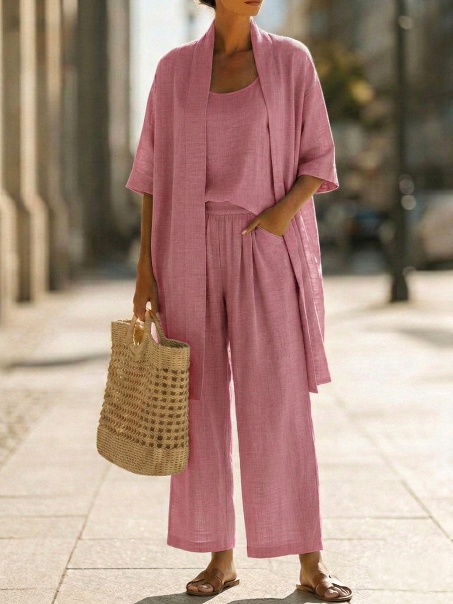 Elena | Conjunto Minimalista de Algodón y Lino de Tres Piezas