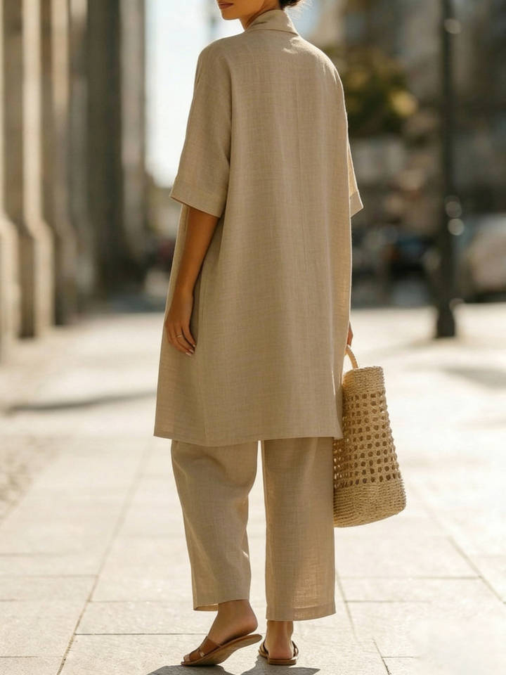Elena | Conjunto Minimalista de Algodón y Lino de Tres Piezas