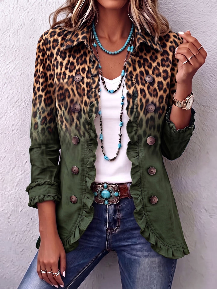 Elspeth™ | Giacca Blazer con Volant in Ombre di Leopardo