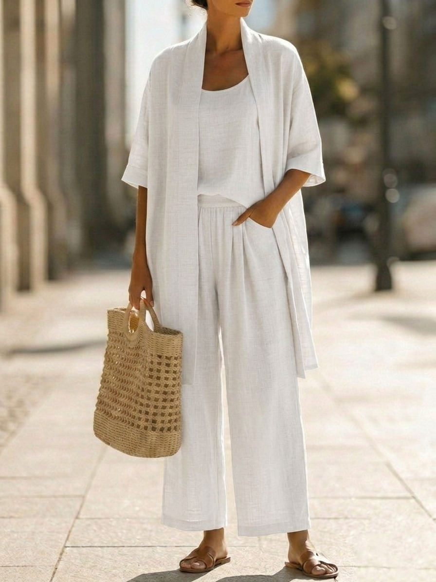 Elena | Conjunto Minimalista de Algodón y Lino de Tres Piezas