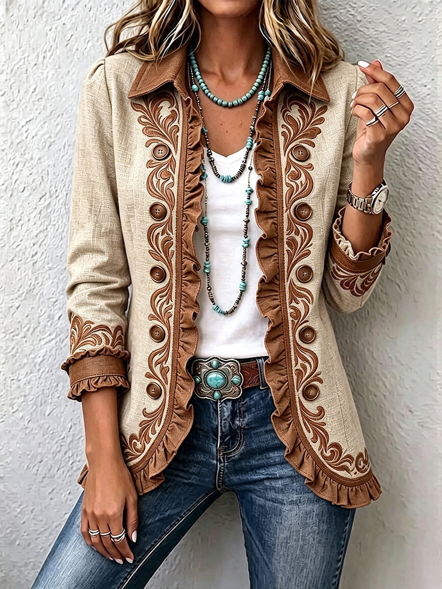Dawncroft™ | Giacca Vintage Bohemia con Volant Floreali