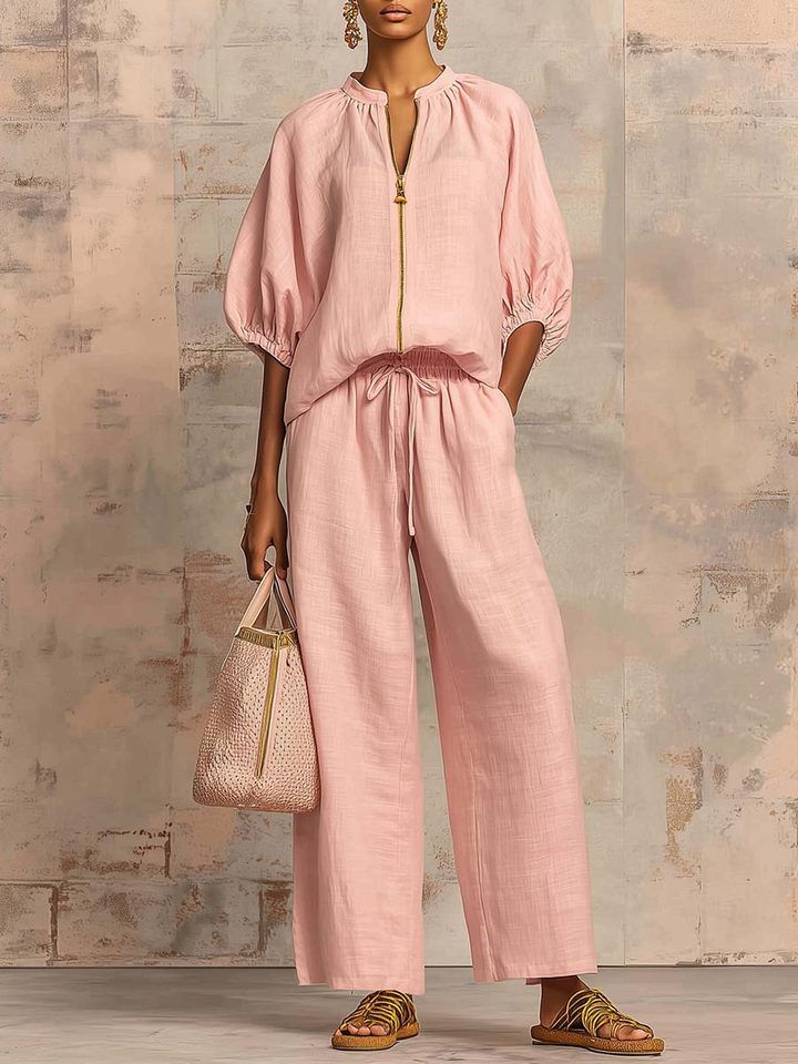 Léonie | Conjunto Elegante de Algodón y Lino de Dos Piezas