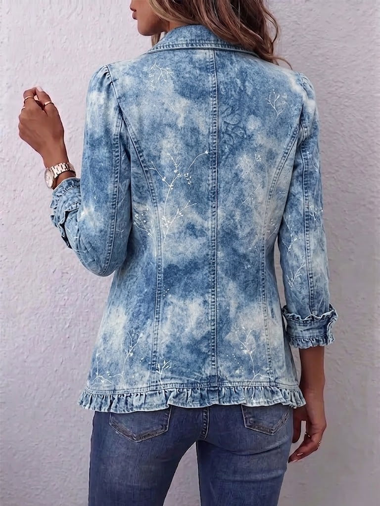 Jemison™ | Giacca Vintage in Stile Boho con Stampa Botanica Gradiente e Dettagli di Volant
