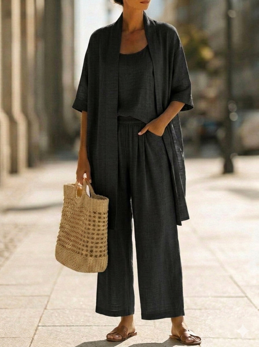 Elena | Conjunto Minimalista de Algodón y Lino de Tres Piezas