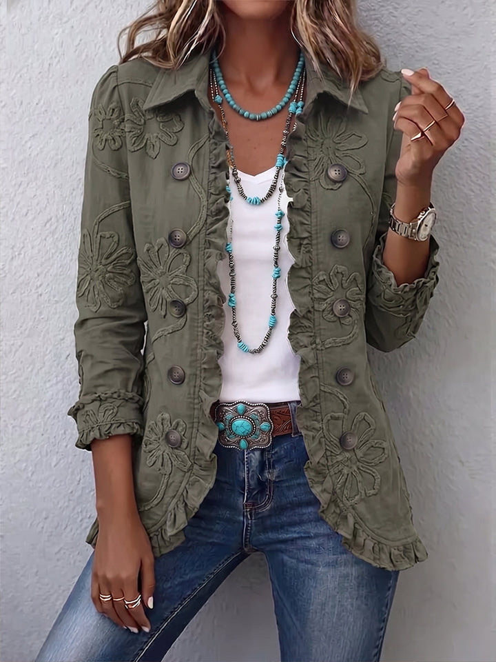 Kamberly™ | Giacca Utilitaria con Ricamo Floreale Boho-Chic e Volant