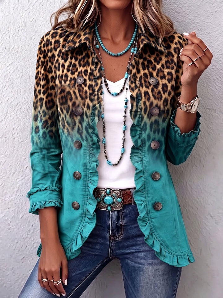 Elspeth™ | Giacca Blazer con Volant in Ombre di Leopardo