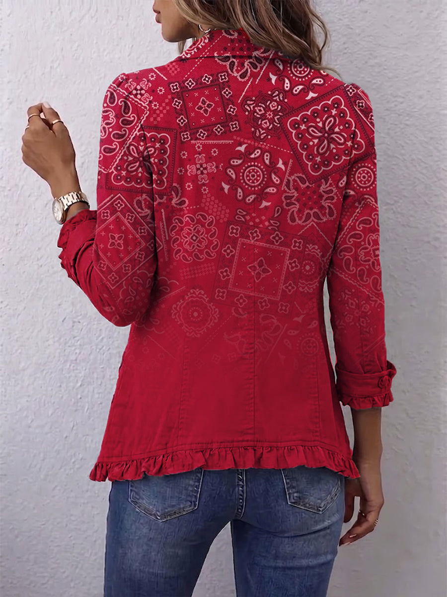 Criselle™ | Giacca Arricciata con Stampa Paisley Ombré Bohemien