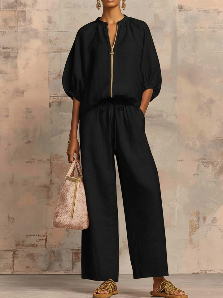 Léonie | Conjunto Elegante de Algodón y Lino de Dos Piezas