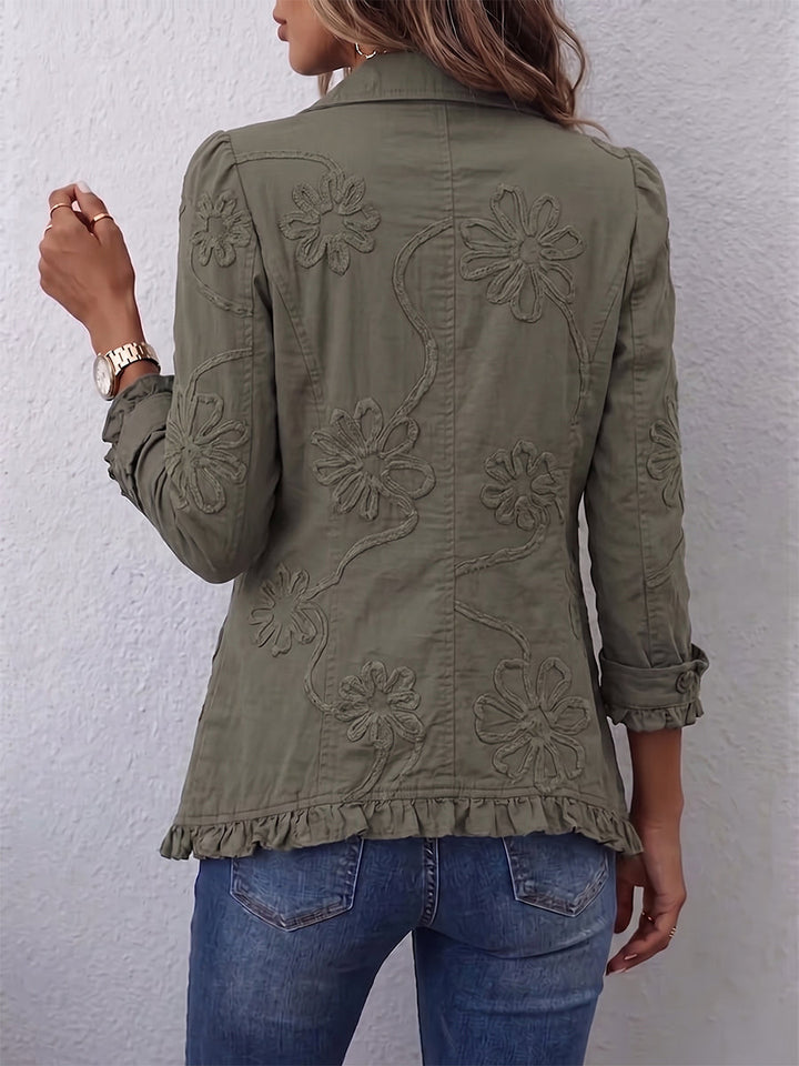 Kamberly™ | Giacca Utility Ricamata a Fiori in Stile Boho-Chic con Rouches