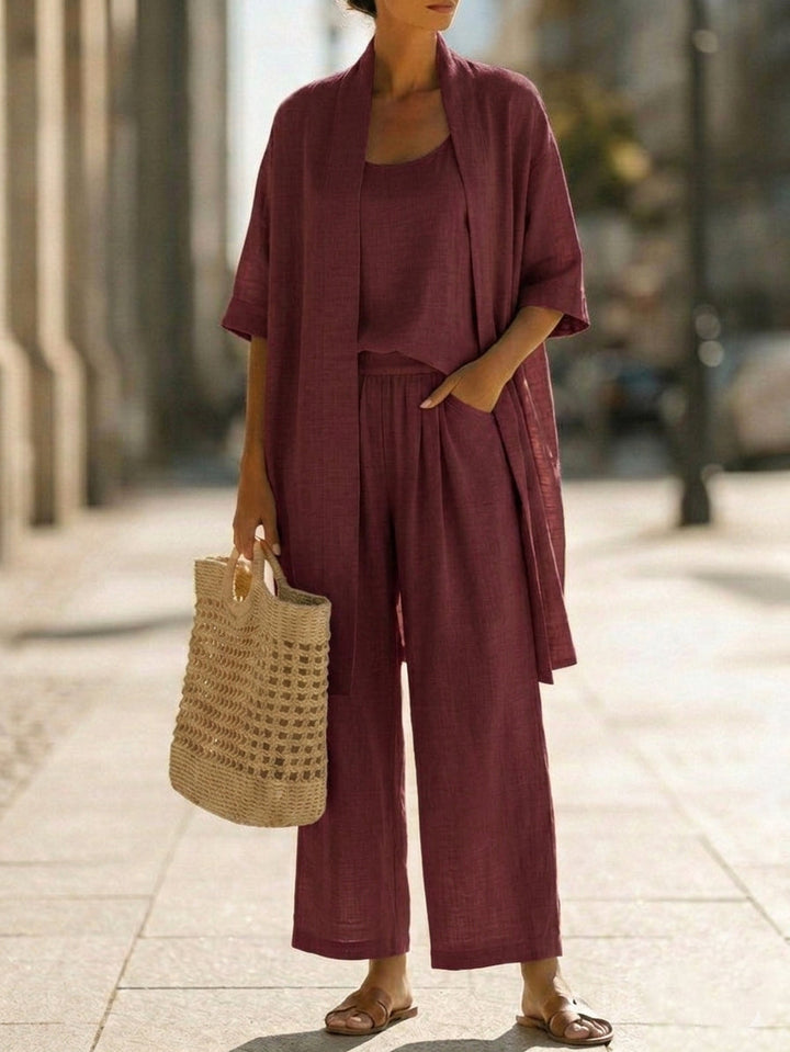 Elena | Conjunto Minimalista de Algodón y Lino de Tres Piezas