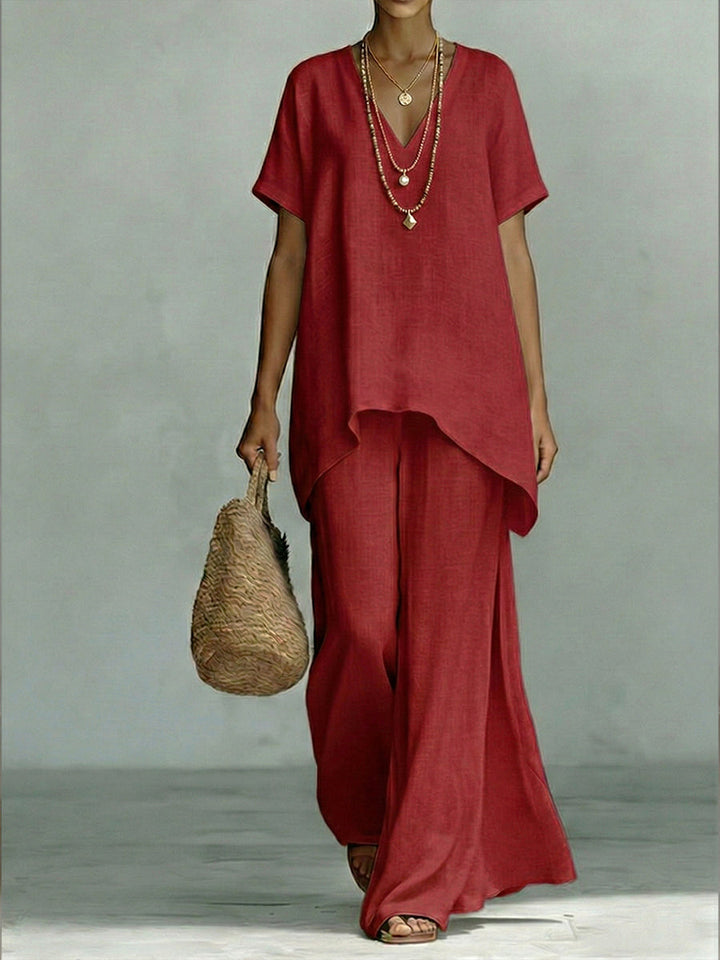 Elenia | Conjunto Elegante de Lino y Algodón de Dos Piezas