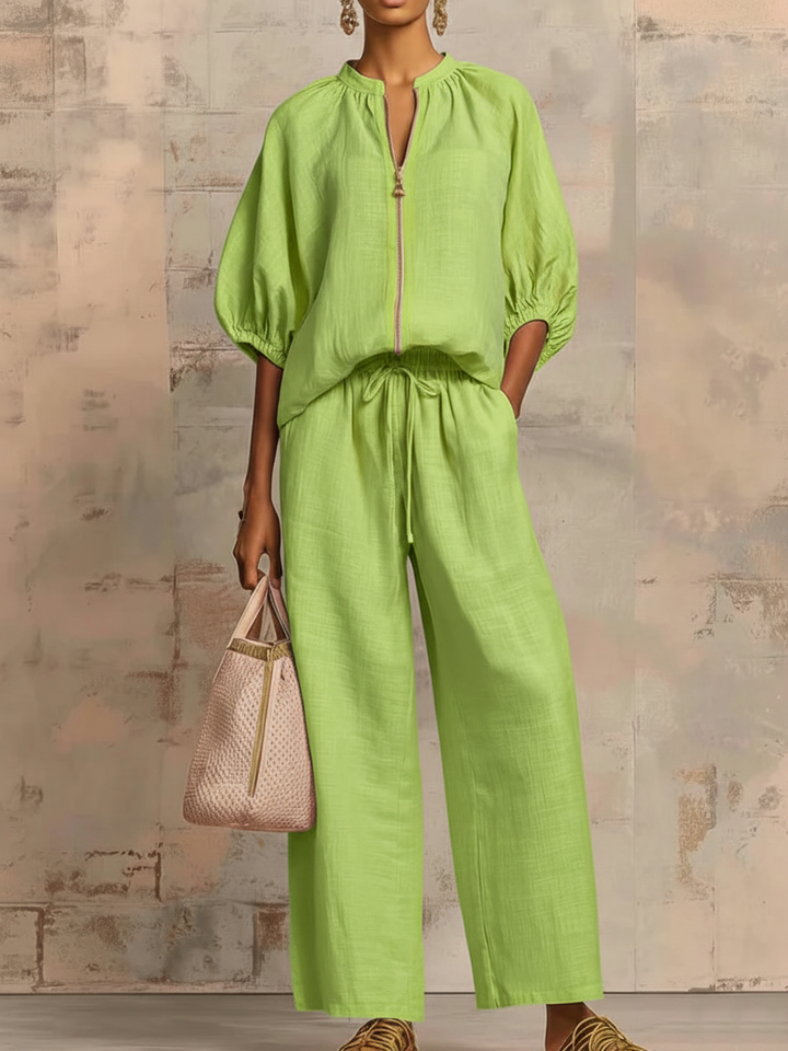 Léonie | Conjunto Elegante de Algodón y Lino de Dos Piezas