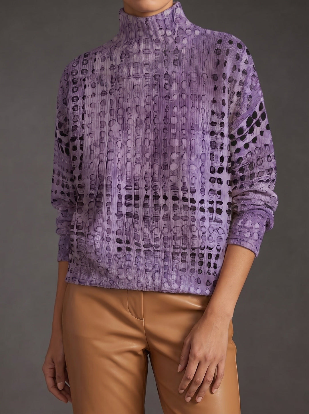 Ysolde™ | Maglione a Collo Alto Lilla a Rete